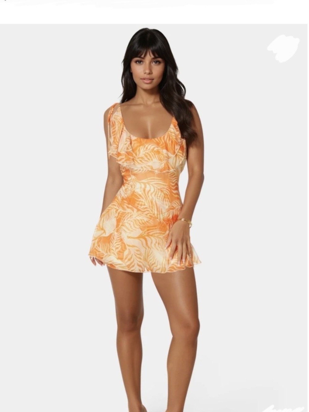 bebe Orange and Cream Leaf-Print Mini Dress